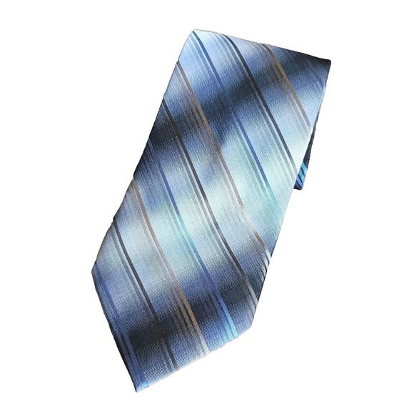 mario ferrari tie Designer Blue Stripes Satin Business Formal Prom - Picture 1 of 5